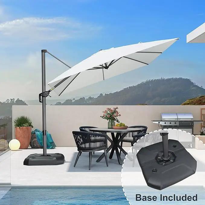 PURPLE LEAF 9 Feet Patio Umbrella with Base Outdoor Cantilever Square Umbrella Aluminum Offset Umbrella with 360-degree Rotation for Garden Deck Pool Patio White by GreenHaven Gardens