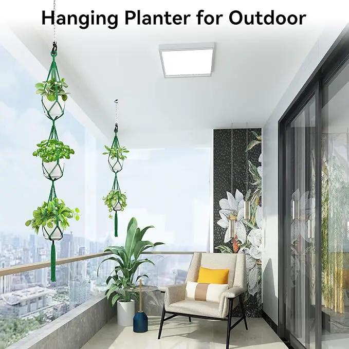 USLAI Macrame Plant Hanger Indoor Outdoor, Up to 4-15 inch Pot, Heavy 20lb Planters, Extra Long Strong Hanging Planter Basket Holder, Boho Home Decor, 49+72 Inch, Green (POTS NOT Included) by GreenHaven Gardens