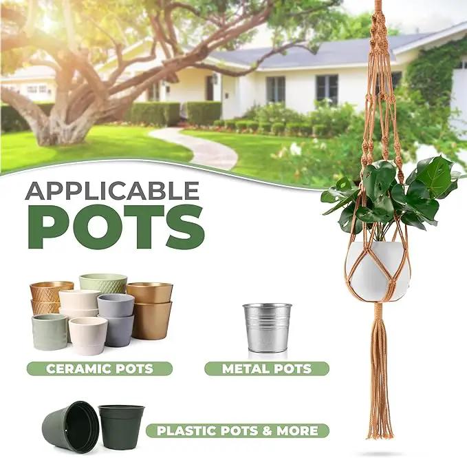 Sorbus Macrame Plant Hanger (6 Pack) Indoor Outdoor Hanging Plant Pots Cotton Rope, Elegant for Home, Patio, Garden (Brown) by GreenHaven Gardens