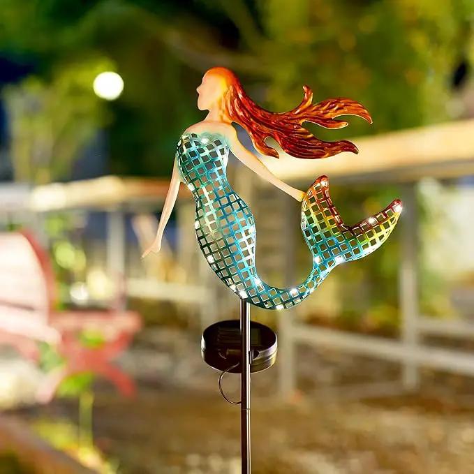 ARTER Solar Mermaid Garden Stake Light, Blue Nautical Ocean Themed Outdoor Waterproof Solar Yard Light with 3.6 Feet 22 LED Fairy Lights for Pathway Patio Lawn Poolside, 37 Inches Tall (Pack of 1) by GreenHaven Gardens