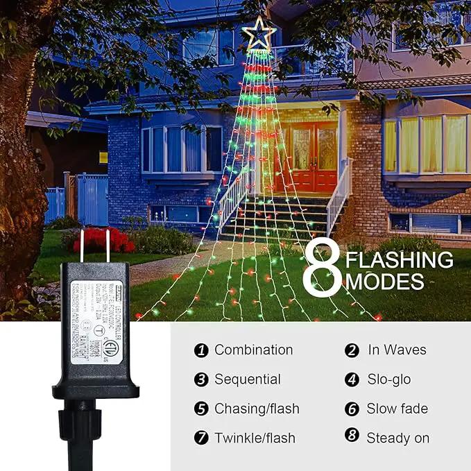 Christmas Decorations Star String Lights, 320 LED Waterfall Tree Lights with 13" Topper Star 8 Lighting Modes Indoor Outdoor Decorative for New Year, Holiday, Wedding, Party by GreenHaven Gardens