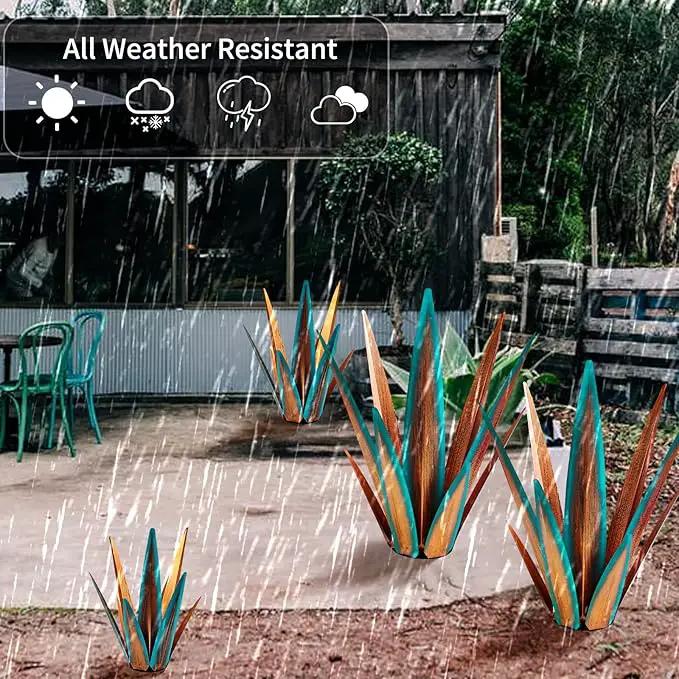 Large Tequila Rustic Sculpture, Agave Plants for Outdoor Patio, Home Decor Hand Painted Metal Garden Statue, Lawn Ornaments Yard Stakes (Blue - L) by GreenHaven Gardens