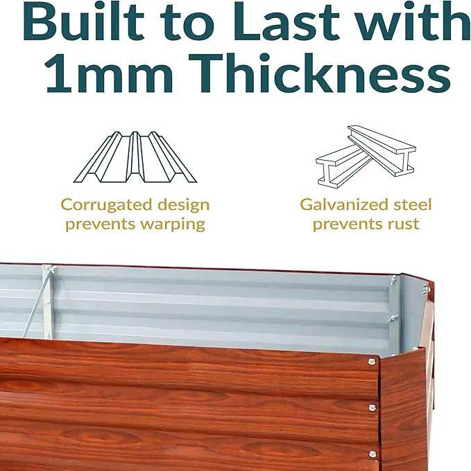 Sunnydaze 11.75" H Raised Metal Garden Bed - Galvanized Raised Garden Bed Outdoor for Vegetables and Flowers - Woodgrain - L-Shaped by GreenHaven Gardens