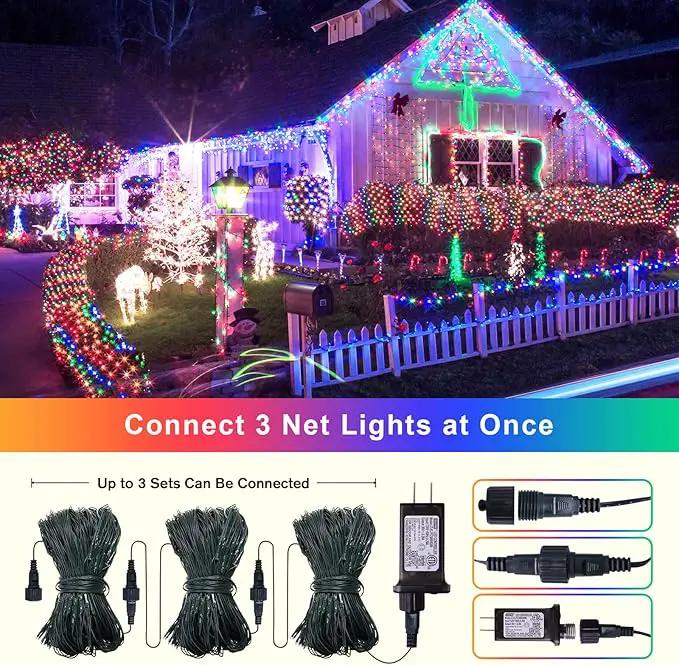 Net Lights Outdoor Mesh Lights, 360 LED Christmas Net Lights Plug in with Remote, 12x5 ft Extendable 8 Modes Net Lights Waterproof with Green Wire for Bushes Gazebo Lawn Patio Garden Tree (Multicolor) by GreenHaven Gardens