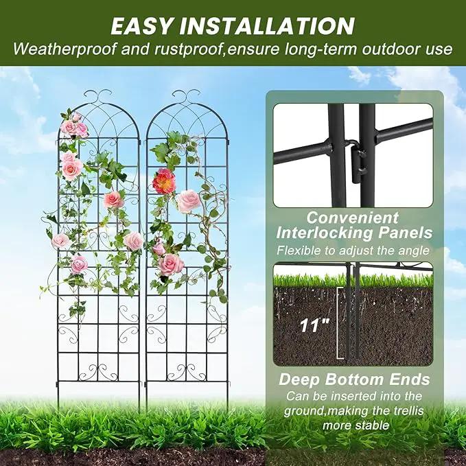 4 Pack Metal Garden Trellis 86.2x19.7inch for Climbing Plants,Rustproof Sturdy Black Steel Trellis Plants Support Outdoor for Outdoor Roses Vine Cucumbers Vegetables Flower Support by GreenHaven Gardens