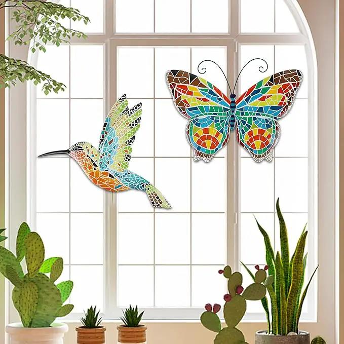 Adroiteet 16 Inch Large Wall Decor, Set of 2 Butterfly Hummingbird Metal Wall Art, Bird Wall Sculpture Hanging Decorations, Perfect for Garden Yard Fence Home Kitchen Bedroom Outdoor Indoor by GreenHaven Gardens