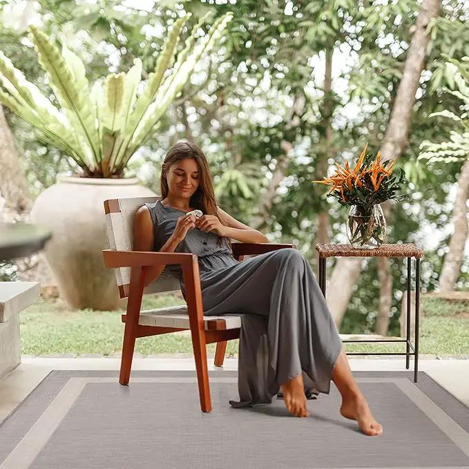 CAMILSON Outdoor Rug 9x12,Large Modern Outside Rugs for Patios Porches Waterproof Durable Washable Non-Shedding, Easy-to-Clean Indoor Outdoor Area Carpet (9 x 12, Bordered - Gray/White) by GreenHaven Gardens