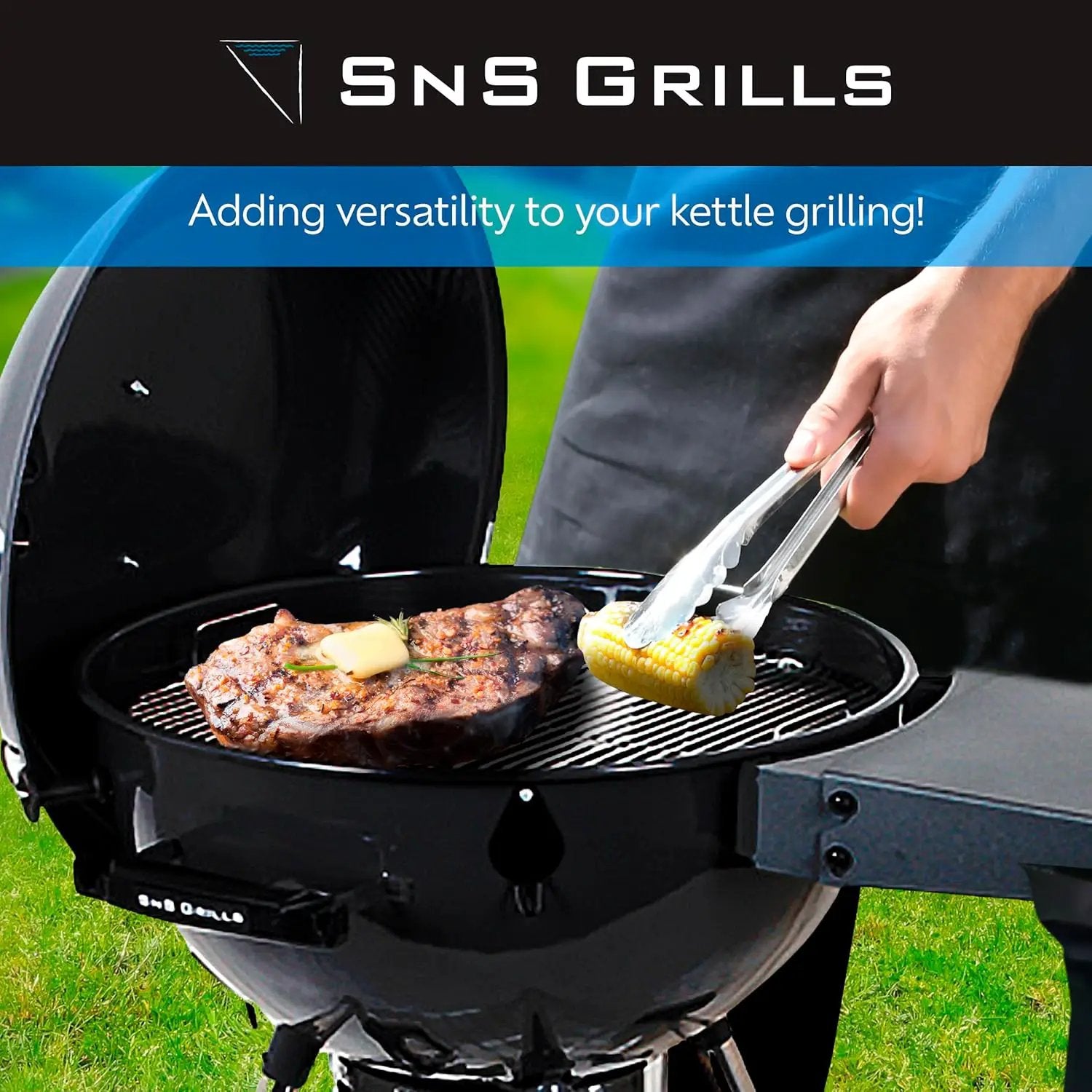 SnS Grills EasySpin Charcoal Grill Cooking Grate, 304 Stainless Steel, Large Hinged Opening, Perfect for 2-Zone Cooking, Replacement Grate Compatible with Weber & Other Grills - 18” Inches by GreenHaven Gardens