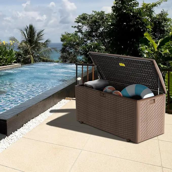 180 Pro Gallon Waterproof Outdoor Storage Bin Resin Deck Box for Patio, Poolside, and Garden, Lockable & UV-Resistant, Brown by GreenHaven Gardens