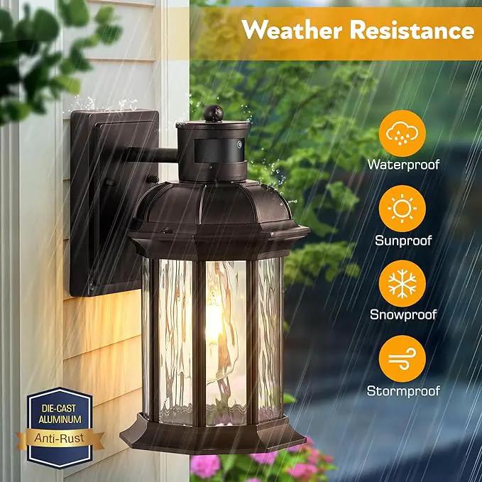 VIANIS Outdoor Light Fixture with Motion Sensor, 2 Packs Oil Rubbed Bronze Dusk to Dawn Exterior Garage Wall Sconce Lighting, 100% Aluminum Outside Porch Lights for House with Tempered Ripple Glass by GreenHaven Gardens