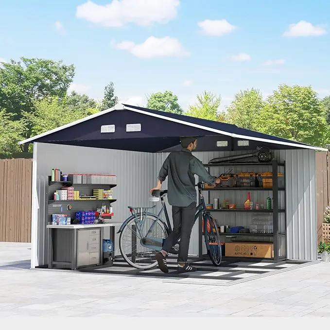 Outsunny 11' x 9' Outdoor Storage Shed, Garden Tool Metal Shed with Foundation Kit, Double Lockable Door, Air Vents and Sloping Roof, for Backyard, Patio, Lawn, Dark Gray by GreenHaven Gardens