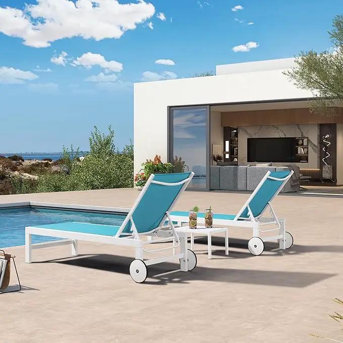 PURPLE LEAF Outdoor Chaise Lounge Set of 4 White Aluminum Lounge Chair Outdoor with Wheels Five-Position Adjustable Patio Lounge Chair for Pool Deck Yard, Turquoise by GreenHaven Gardens