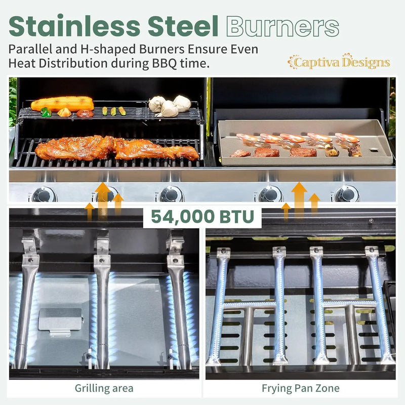 Captiva Designs Propane Gas Griddle Grill Combo with Porcelain-Enameled Cast Iron Grate & Cast Iron Pan, Dual BBQ Grill With Flat Top Griddle for Outdoor Kitchen & Backyard Barbecue,696 SQIN Cook Area by GreenHaven Gardens