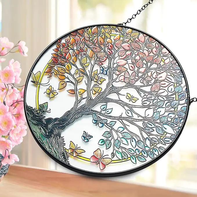 Tree of Life Garden Sun Catcher, Stained Glass Window Hanging, Suncatchers for Windows Hanging, for Friends, Family, and Women 6.31 * 6.31 by GreenHaven Gardens