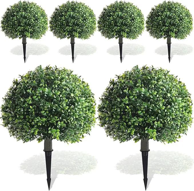 Yunlly 6 Pack 18" Artificial Boxwood Ball Bush Topiary Trees Fake Outdoor Plants, Realistic UV Resistance Faux Shrubs with Spike Greenery Topiary for Front Porch Garden Yard Patio Indoor (Green) by GreenHaven Gardens
