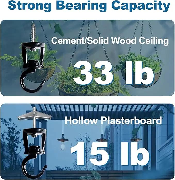 Ceiling Hooks for Hanging Plants (4 PCS Black),Heavy Duty Metal Plant Hooks, Screw in Hooks for Hanging Birdfeeders, Lamps, Planters, Outdoor Decorative Hooks up to 33 lbs by GreenHaven Gardens