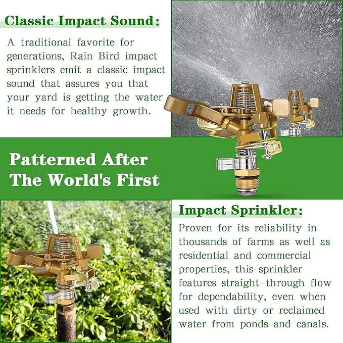 Ferraycle 2 Pieces 1/2 Inch Brass Impact Sprinkler Head with Nozzles Heavy Duty Adjustable 0-360 Degrees Impulse Sprinkler Head Lawn Watering for Yard Irrigation by GreenHaven Gardens