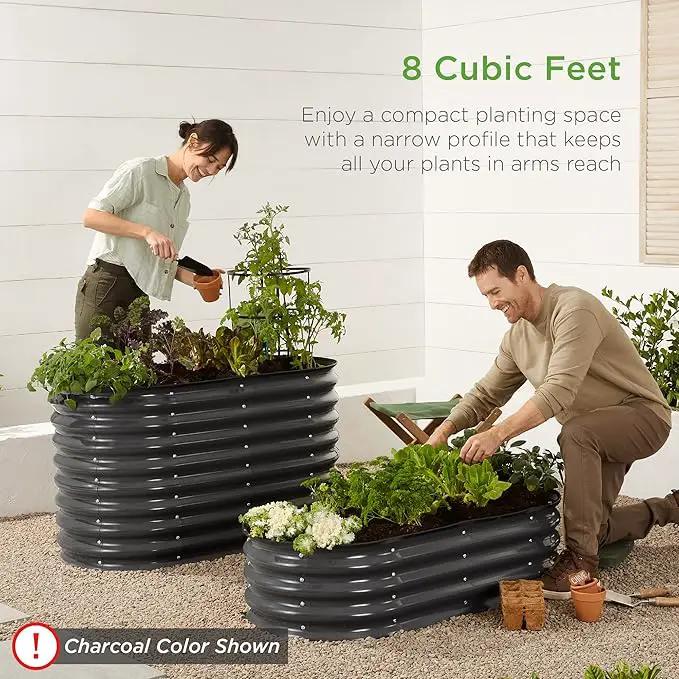 Best Choice Products 4x2x1ft Outdoor Metal Raised Garden Bed, Oval Deep Root Planter Box for Vegetables, Flowers, Herbs, and Succulents w/ 51 Gallon Capacity, Rubber Edge Guard - Taupe by GreenHaven Gardens