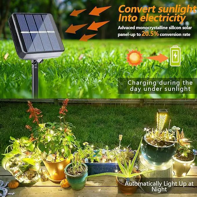 YEGUO Solar Fairy Lights Outdoor Waterproof, 4 Packs Each 33ft 100 LED String Lights Warm White, 8 Modes Silver Wire Twinkle Lights by GreenHaven Gardens