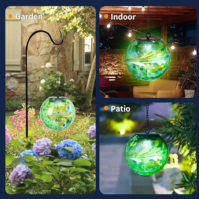 VCUTEKA Solar Hanging Lanterns, Outdoor Glass Gazing Ball Lights with Hook, Waterproof Energy-Efficient Solar Lanterns for Garden, Yard, Tree and Patio Decor, Green by GreenHaven Gardens
