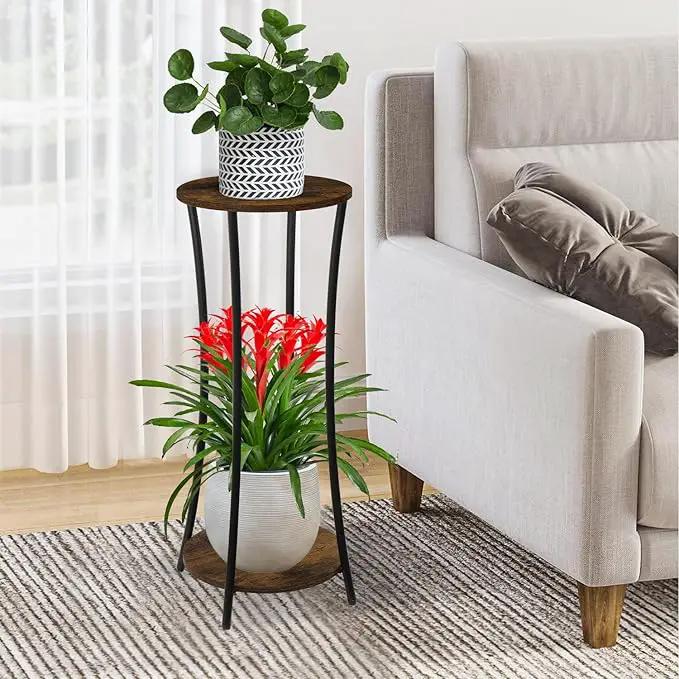 YINMIT Plant Stand Indoor,2 Tier Round Potted Holder Rack,Flower Pot Stand Shelf,Round Supports Rack,Corner Plant Shelf for Balcony Garden Patio Living Room,Brown by GreenHaven Gardens