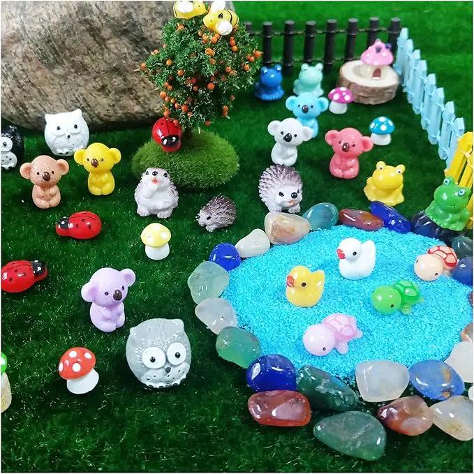 100 Pcs Mini Resin Animals Figures, Mixed Tiny Plastic Animals Figurines to Hide Miniature Fairy Garden Decorations Accessories by GreenHaven Gardens