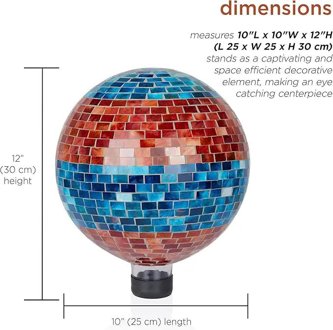 Alpine Corporation HGY292 Striped Mosaic Gazing Globe, Stylish Décor for Garden, Patio, & Lawn, 12" H, Orange and Turquoise by GreenHaven Gardens