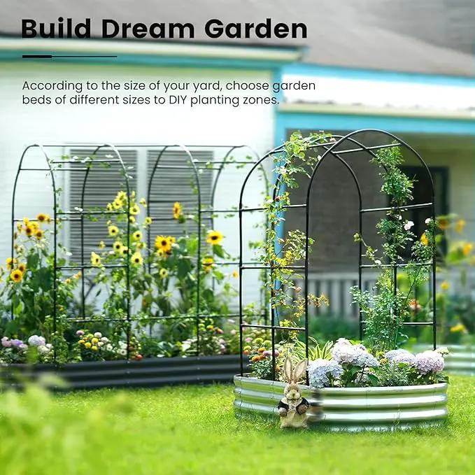 KING BIRD Raised Garden Bed with Arched Trellis Galvanized Planter Garden Box Outdoor for Gardening, Climbing Vegetables, Flowers 7.87x3.94x0.98 Ft, Dark Grey by GreenHaven Gardens