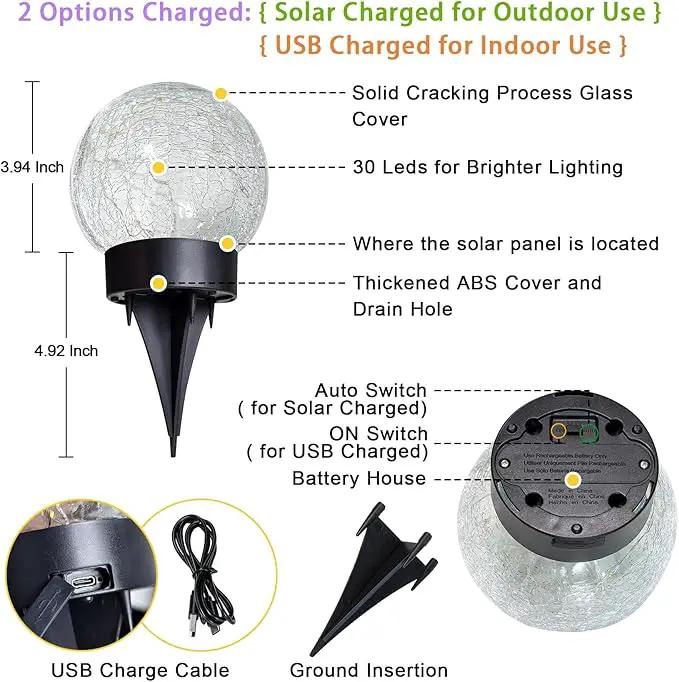 Beautyard Solar Globe Lights Outdoor USB Charged Garden Decor 3.94" Diameter 30LED 1000mAh Solar Globe Lights for Outdoor Indoor Mothers Day Gifts Holiday Decor(3.94'' Medium 4 Pack Warm White) by GreenHaven Gardens
