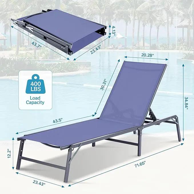 Outdoor Chaise Lounge Chair Set of 2, Foldable & Assemble-Free, 6 Adjustable Positions, Durable Rust-Resistant Frame, Portable Outdoor Pool Lounge Chairs for Pool Patio Beach, Blue by GreenHaven Gardens