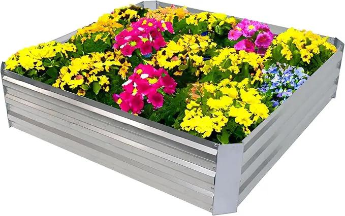 Sunnydaze Galvanized Raised Garden Bed - Metal Raised Bed for Gardening - Outdoor Planter Box for Flowers, Plants, and Vegetables - Silver - 12” H Square by GreenHaven Gardens