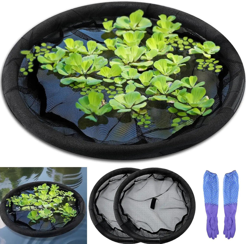 2Pack Round Floating Flora Fish Barrier-17.7Inch Black Pond Plant Protector, Floating Island/Planter Pond,UV Resistant Net to Shield Floating Plant(Lotus/Water Lilies)from Koi, with Waterproof Gloves by GreenHaven Gardens