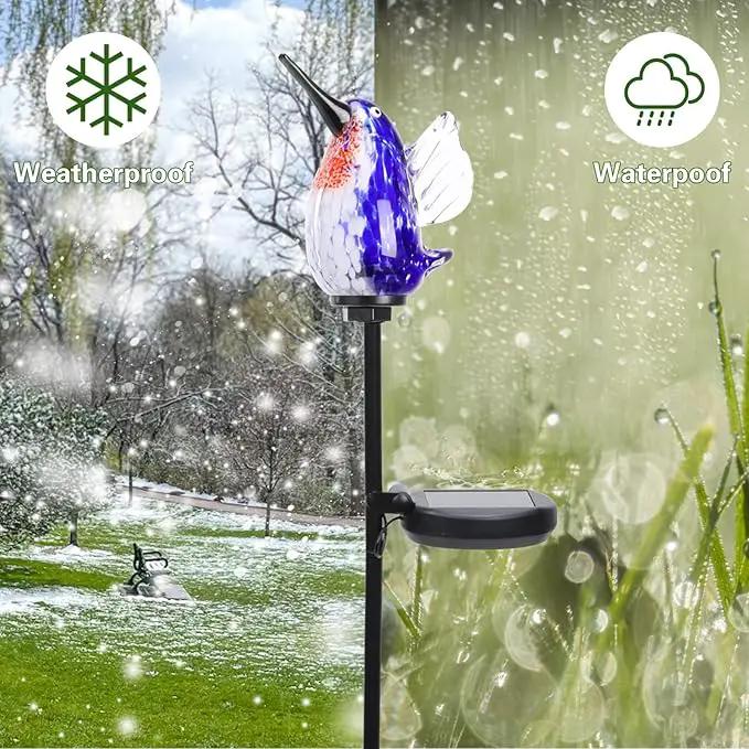 Afirst Decorative Solar Lights Outdoor Solar Hummingbird Stake Lights Hand Blown Glass Decorative Garden Pathway Light Outdoor Waterproof Glass Stakes Blue by GreenHaven Gardens