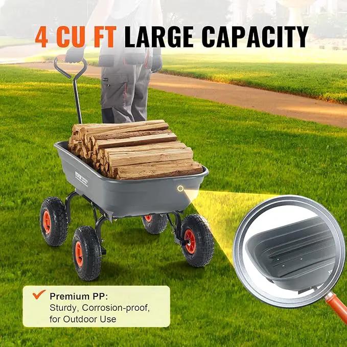 VEVOR 4 Cu.Ft. 600lbs Poly Garden Cart Dump Wagon, Heavy Duty 4 Wheel Wheelbarrow Yard Cart Dump Wagon with 10in All Terrain Wheels, Steel Frame and Quick Release System by GreenHaven Gardens