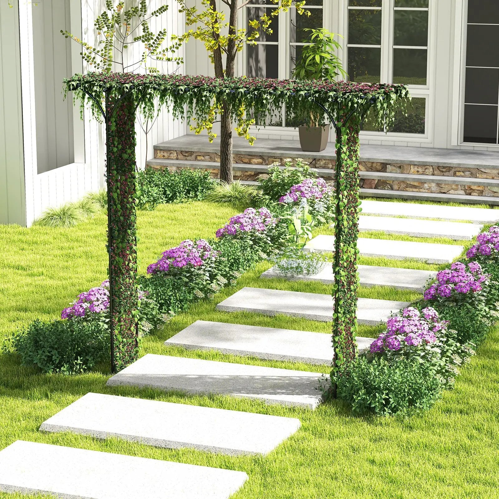 81 Inch Garden Arbor Metal Archway for Climbing Plants-Black by DirectDeals