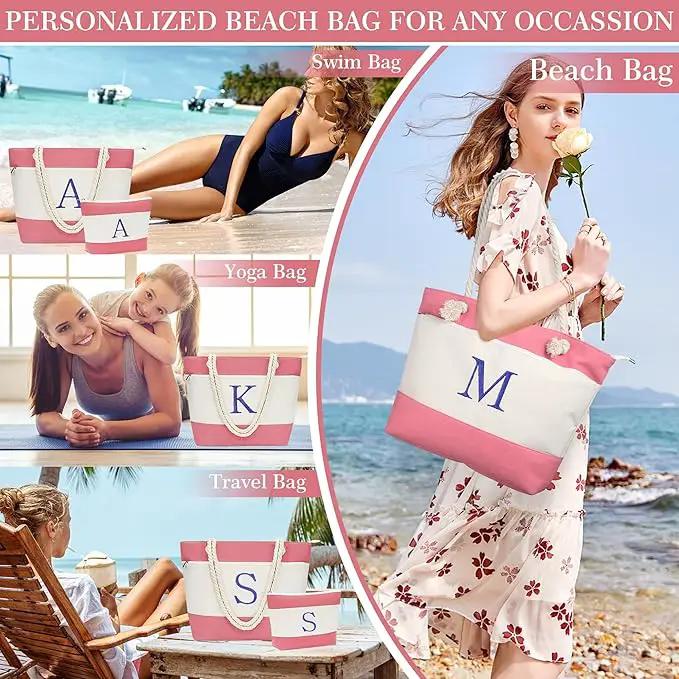 YOOLIFE Beach Bags for Women - Initial Tote Waterproof Bag with Makeup Bag, Mothers Day Gifts for Women Mom Friend Birthday by GreenHaven Gardens