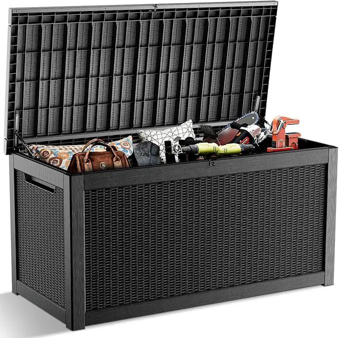 268 Gallon Outdoor Deck Box,Storage Lockable Waterproof Patio Furniture,Garden Tools,Cushions,Pool Accessories Outside Storage Resin Box(Black) by GreenHaven Gardens