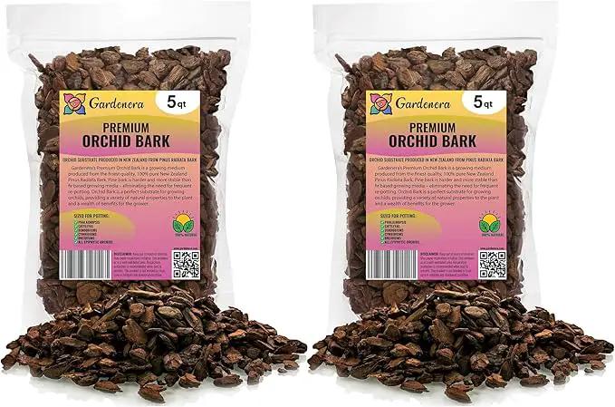 Premium Grade New Zealand Pinus Radiata Bark by Gardenera - 10 Quart - Organic Hand Mixed New Zealand Pine Bark for Orchids - Medium Chips 9-12mm - 2 Bags of 5 Quart by GreenHaven Gardens