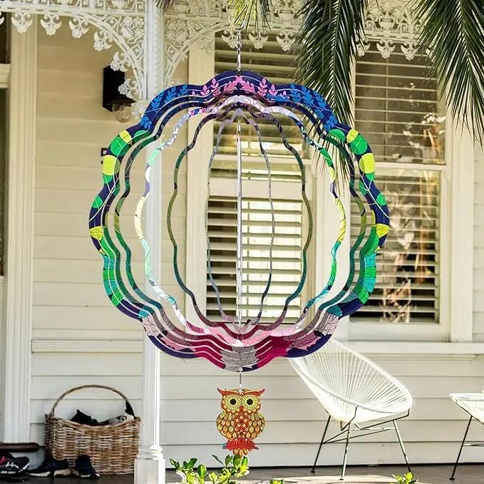 TUOKING Owl Wind Spinners Outdoor Metal 3D Hanging Art Wind Spinner 12 Inch Stainless Steel for Yard and Garden Decoration Worth Gift for Women by GreenHaven Gardens