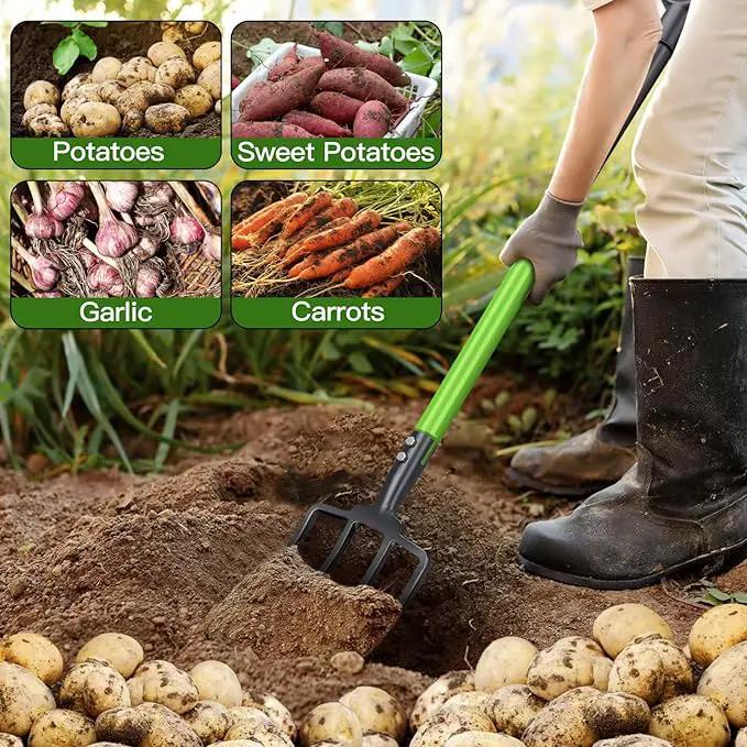 GARDENWORK Garden Fork,Pitchfork for Garden Digging Compost Spading,4-Tines Pitch Fork with Steel Handle and Strengthen Fork Head 45inches (with Protective Gloves) by GreenHaven Gardens