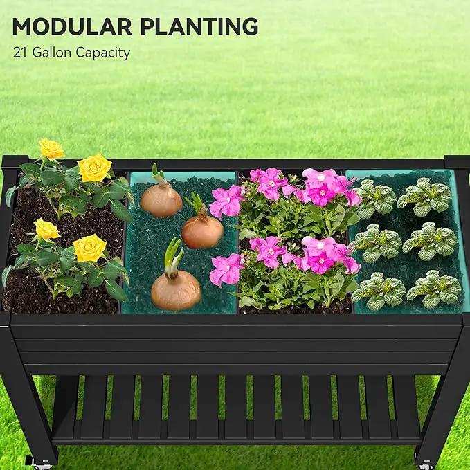 YITAHOME 43.3x17.7x34 in Elevated Garden Bed, Outdoor Plastic Planter Box with Wheels, Legs, Drain Plug, and Storage Shelf for Plants, Vegetables, Flowers, Herbs, Black by GreenHaven Gardens