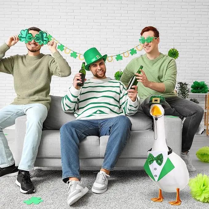 St. Patrick's Day Porch Goose Outfit 23"/ 17'' Statue Tuxedo Bandana Top Hat Cloth for Goose Lawn Decoration(Suit Collar) by GreenHaven Gardens