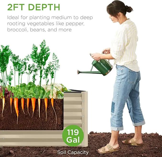 Best Choice Products 4x2x2ft Outdoor Metal Raised Garden Bed, Deep Root Planter Box for Vegetables, Flowers, Herbs, and Succulents w/ 119 Gallon Capacity - Beige by GreenHaven Gardens