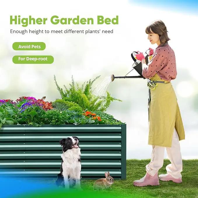 Quictent Galvanized Raised Garden Bed Metal Planter Box Bottomless for Backyard Outdoor, Include 1 pc Tomato Cage, Dark Green, 6x3x2 Ft by GreenHaven Gardens