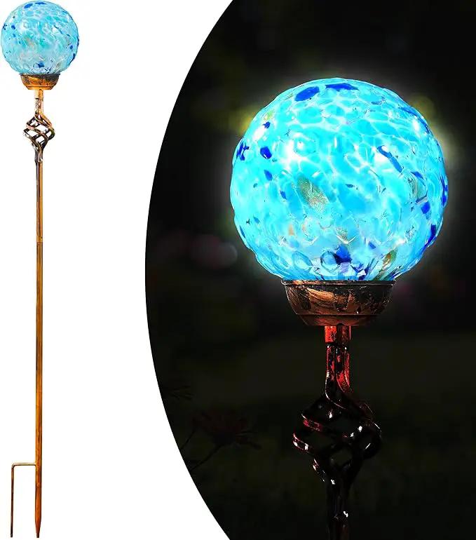 Garden Solar Lights, Decorative LED Honeycomb Glass Ball Garden Stake, Glass and Metal Outdoor Decoration, 4 x 31 Inch (Light Blue) by GreenHaven Gardens