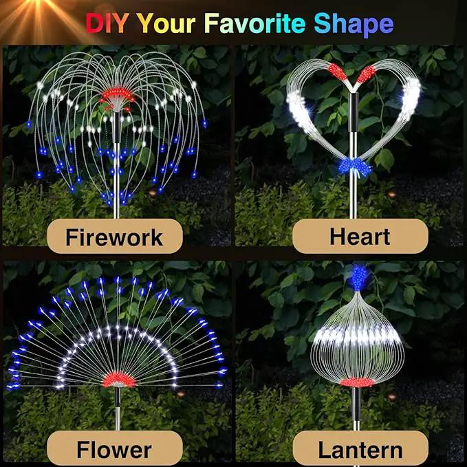 4th of July Firework Solar Garden Lights, Red Blue White Solar Firework Lights with 120 LED 2 Lighting Modes, Outdoor Waterproof Yard Lighting for Independence Day Memorial Day Decor, 4 Pack by GreenHaven Gardens