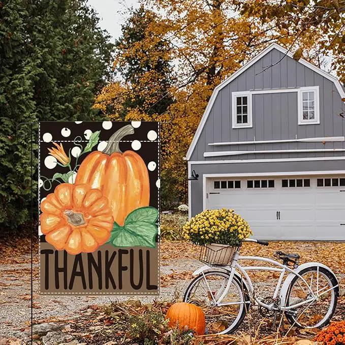 Fall Thankful Garden Flag Autumn Pumpkin Garden Flag 12x18 inch Double Sided Fall Thanksgiving Flags Holiday Decorations for Yard Outdoor Home Porch (Flay 1807) by GreenHaven Gardens