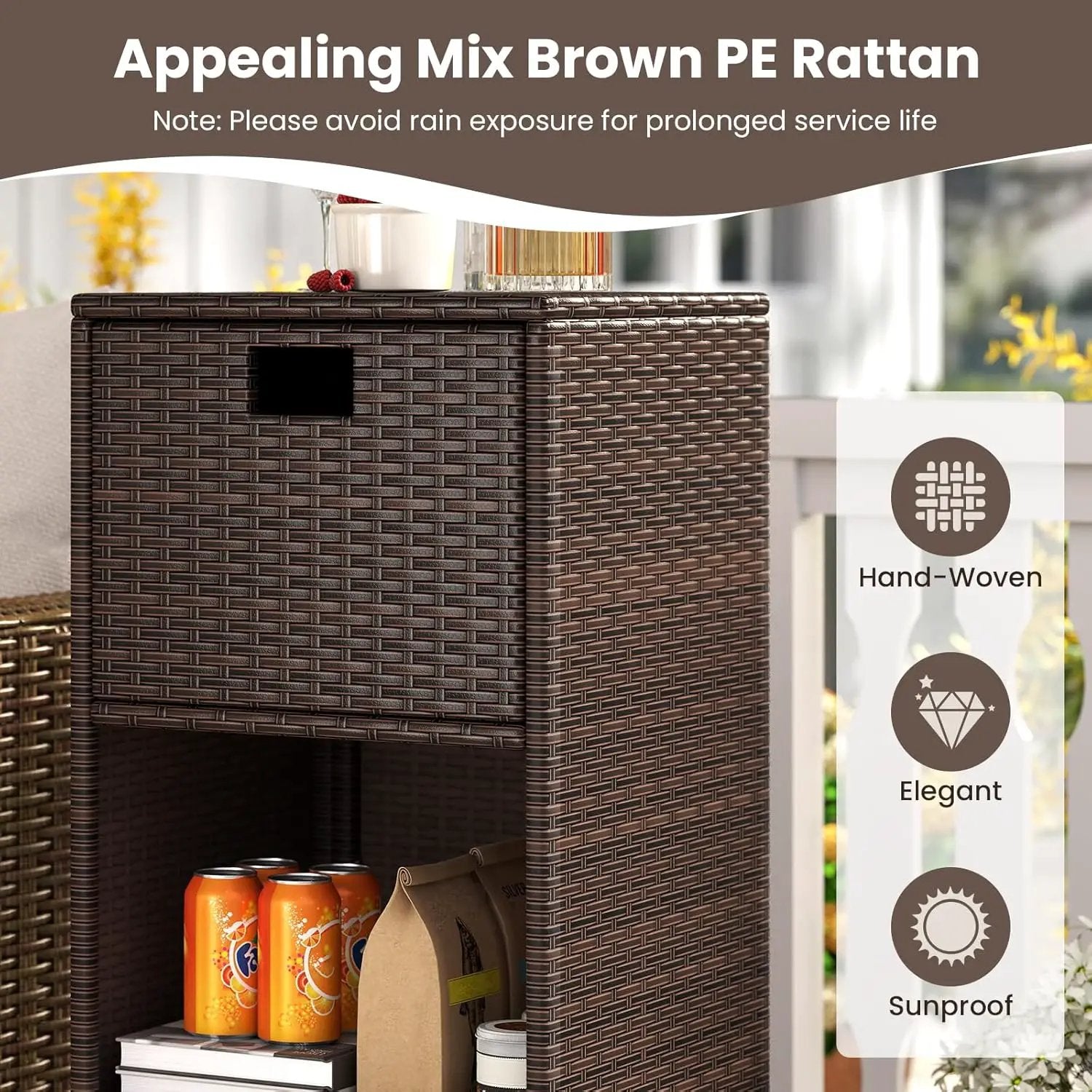 Tangkula Rattan Outdoor Storage Cabinet, Patiojoy Outdoor Wicker Cabinet with 3 Shelves, 1 Removable Drawer, 4 Wheels, Patio Storage Deck Box Cart for Backyard Poolside Porch (Mix Brown) by GreenHaven Gardens