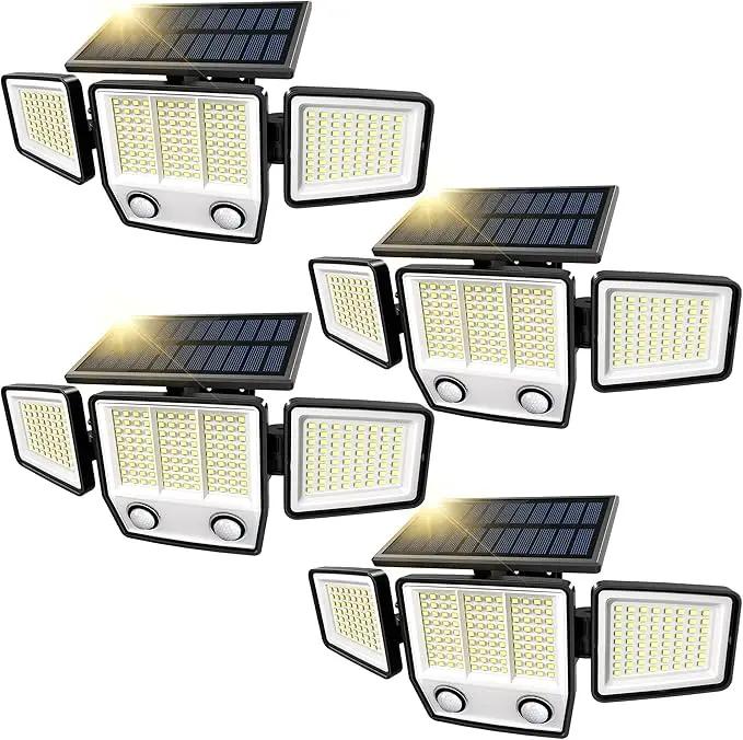 Solar Motion Sensor Outdoor Lights Waterproof - 3000LM 3 Modes Security Lights Outdoor 270° Illumination IP65 LED Solar Flood Wall Light for Garden Yard Patio Pathway (4 Pack) by GreenHaven Gardens