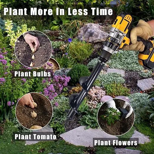 Utoolmart Auger Drill Bit for Planting Set of 3, (1.6x8.7, 1.8x14, 3.1x12) Easy Planter Garden Auger - Bulb & Bedding Plant Augers - Posthole Digger for 3/8” Hex Drive Drill by GreenHaven Gardens